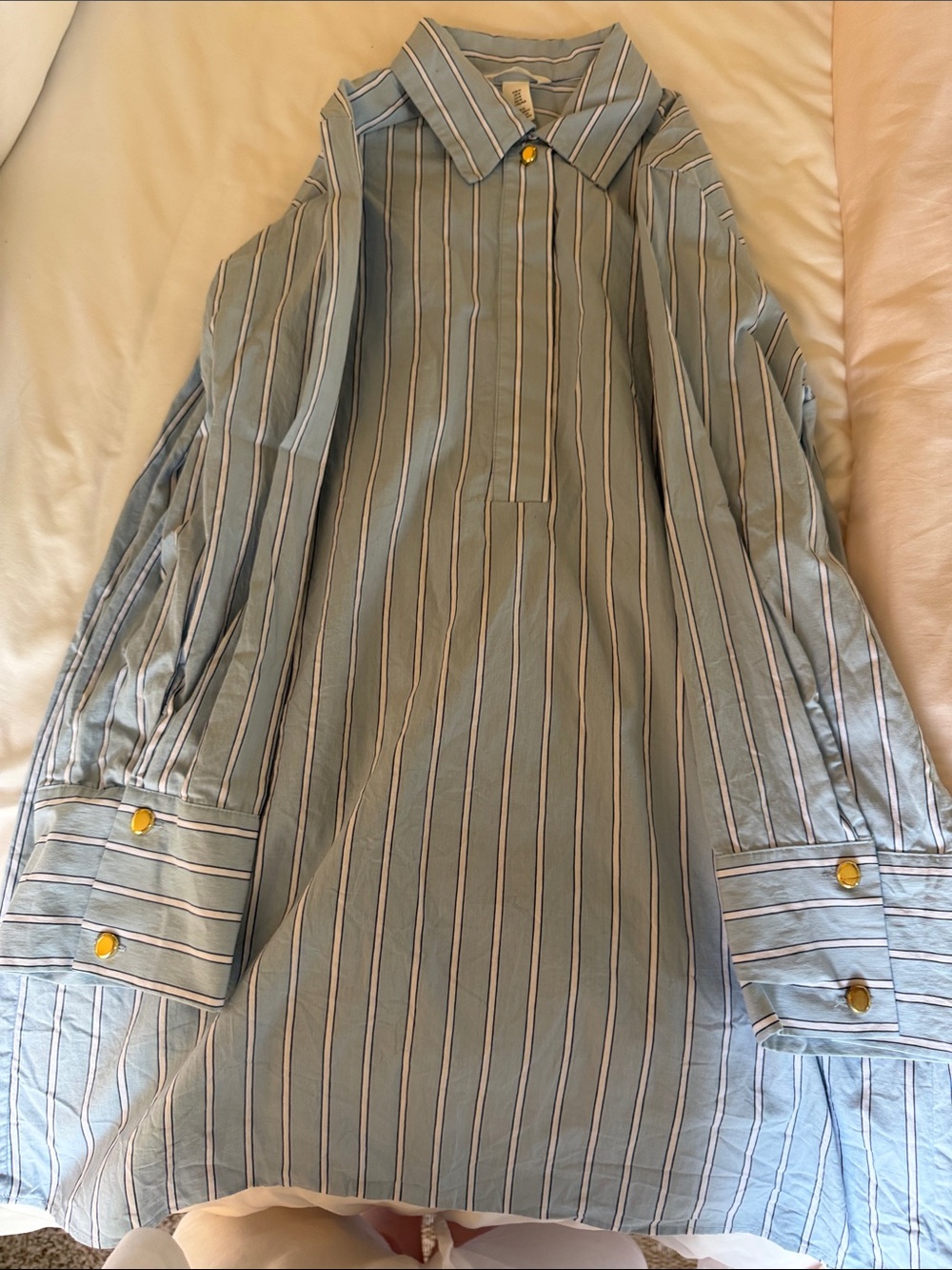 Women's Light Blue Striped Collared Dress